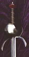 Polished hilt of 2 clamshell with down turned wide quillons, Leather wired grip.